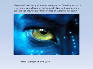 I introduced the presentation by talking about why I had chosen to make an installation.  Avatar was an instance of trying to capture an ever diverse and scattered audience by an immersive experience.