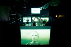 View from gantry of rear screen (Tiresias) and front screens