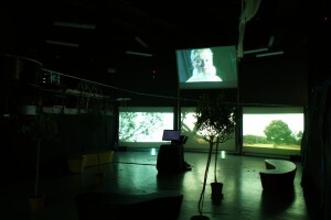 Wide shot of screens and choice screen